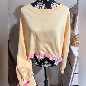 Peach Love California Yellow and Pink Ruffle Sweatshirt